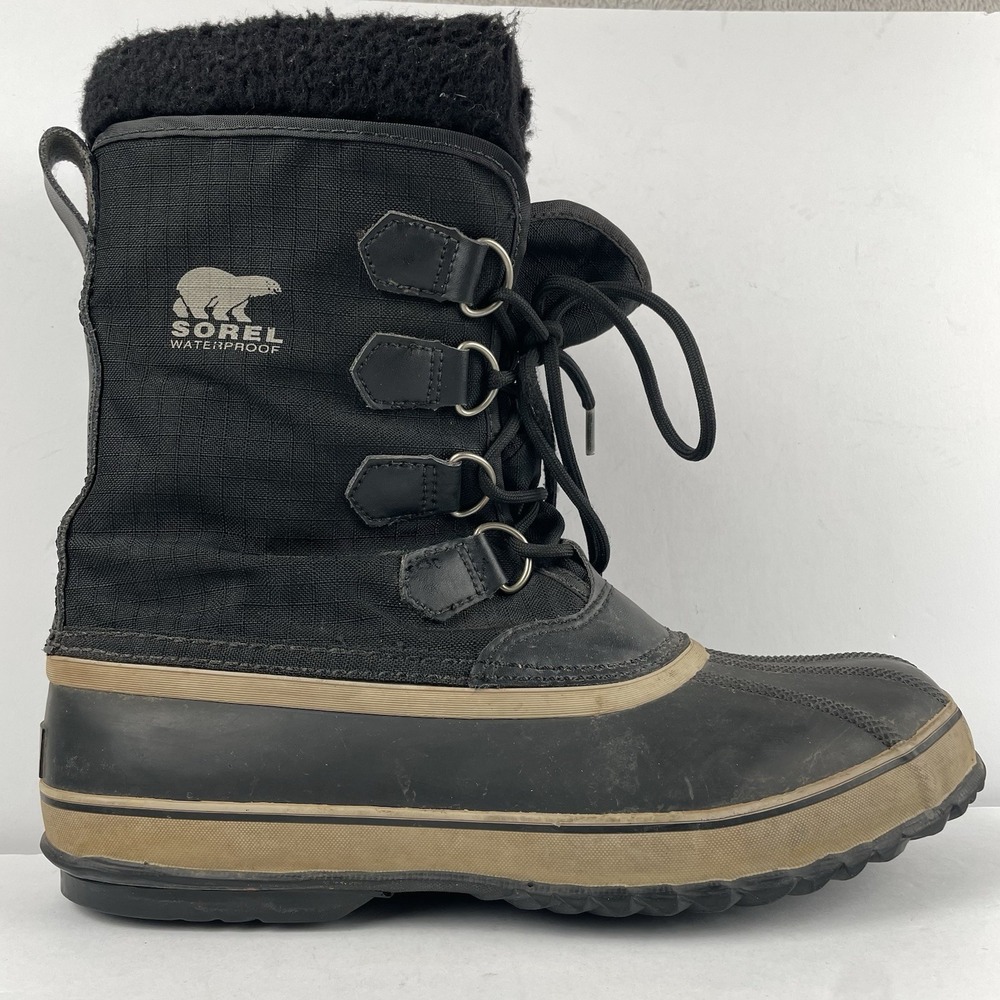 Sorel WaterProof Rain Boots Black  Ripstop Lace Up Lined Duck - Mens Size 10